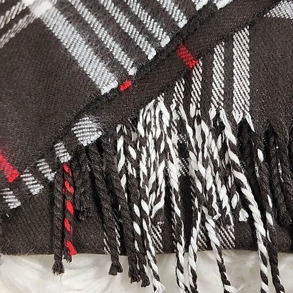 Luxury Cashmere Braided  Fringed Buttery Soft Plaid Scarf Chocolate Brown